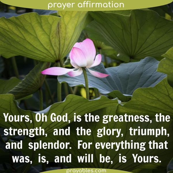 Yours, Oh God, is the greatness, the strength, and the glory, triumph, and splendor. For everything that was, is, and will be, is Yours.
