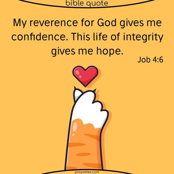 Job 4:6 My reverence for God gives me confidence. This life of integrity gives me hope.