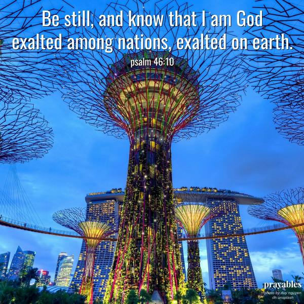 Psalm 46:10 Be still and know that I am God exalted among nations, exalted on earth