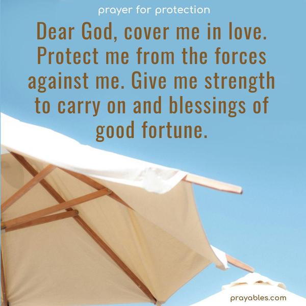 Dear God, cover me in love. Protect me from the forces against me. Give me the strength to carry on and the blessings of good fortune.