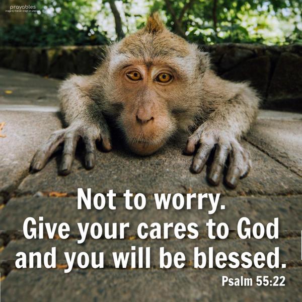 Psalm 55:22 Not to worry. Give your cares to God and you will be blessed.