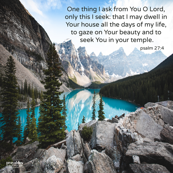 Psalm 27:4 One thing I ask from You O Lord, only this I seek: that I may dwell in Your house all the days of my life, to gaze on
Your beauty and to seek You in your temple.