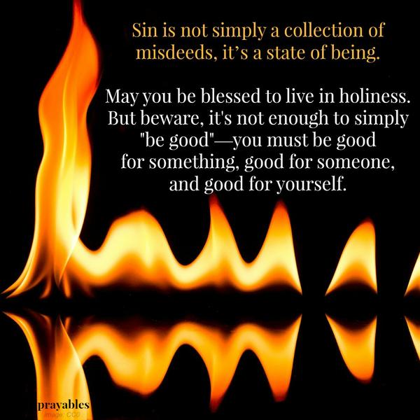 Sin is not simply a collection of misdeeds, it’s a state of being. May you be blessed to live in holiness. But beware, it’s not enough to simply “be good”—you must be good for something, good for someone, and good for yourself.
