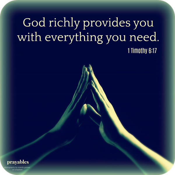 1Timothy 6:17  God richly provides you with everything you need.