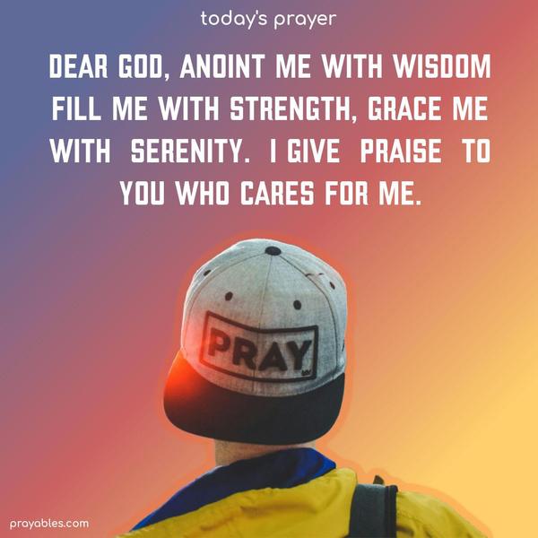 Dear God, anoint me with wisdom, fill me with strength, grace me with serenity. Praise to You, who cares for me.