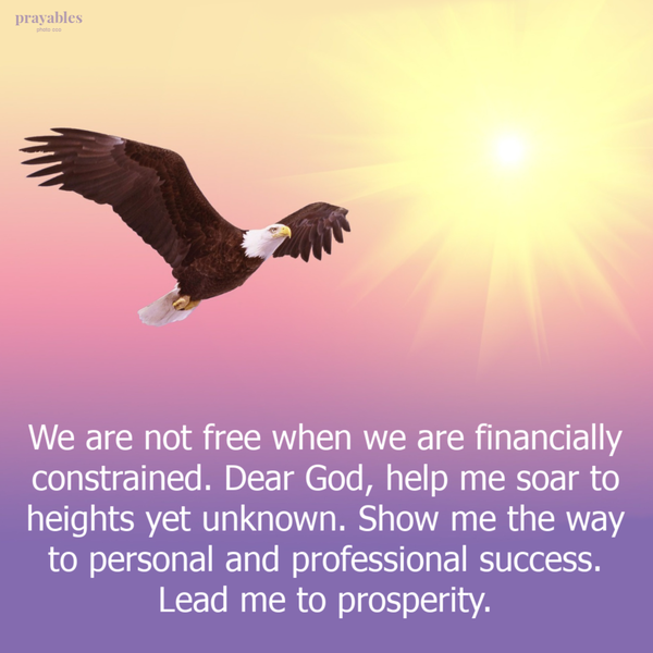 We are not free when we are financially constrained. Dear God, help me soar to heights yet unknown. Show me the way to personal and professional success. Lead me to prosperity.