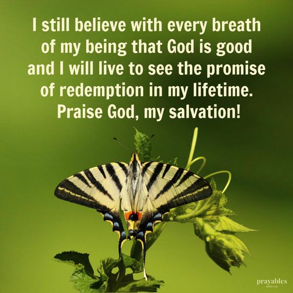 God is Good I still believe with every breath of my being that God is good and I will live to see the promise of redemption in my lifetime. Praise God, my salvation!