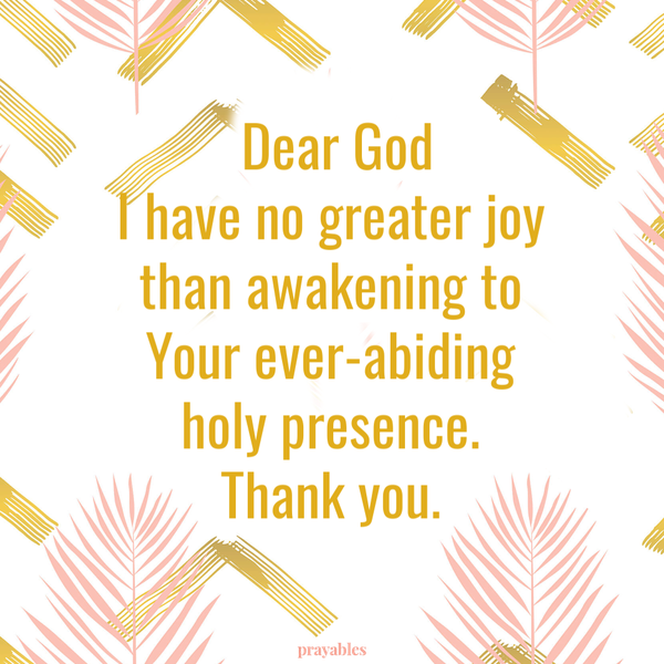 Dear God I have no greater joy than awakening to Your ever-abiding holy presence. Thank you.