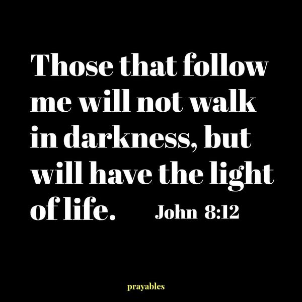 John 8:12 Those that follow me will not walk in darkness, but will have the light of life.