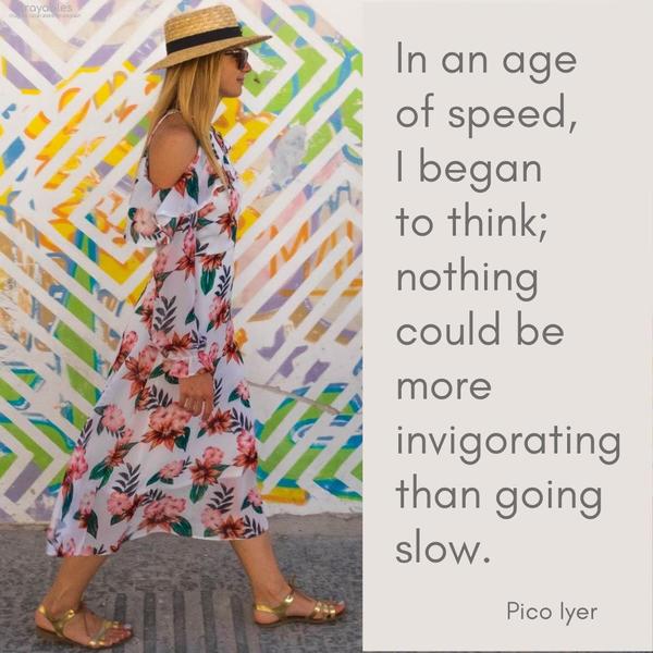 In an age of speed, I began to think; nothing could be more invigorating than going slow. Pico Iyer