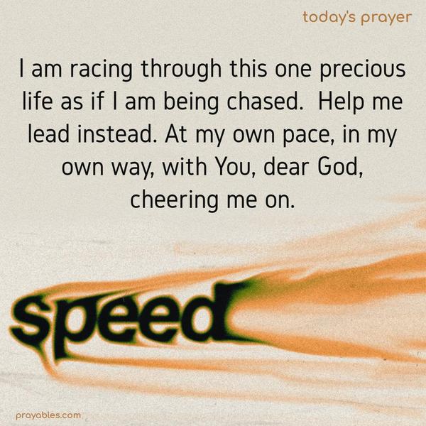 I am racing through this one precious life as if I am being chased. Help me lead instead. At my own pace, in my own way, with You, dear God, cheering me on.