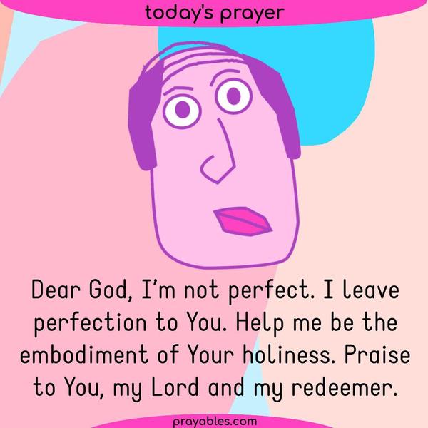 Dear God, I’m not perfect. I leave perfection to You. Help me be the embodiment of Your holiness. Praise to You, my Lord and my redeemer.
