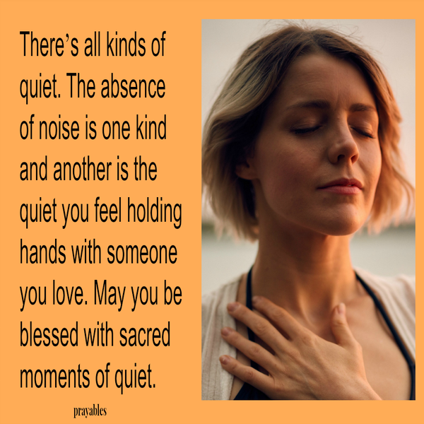 There’s all kinds of quiet. The absence of noise is one kind and another is the quiet you feel holding hands with someone you love. May you be blessed with sacred moments of quiet.