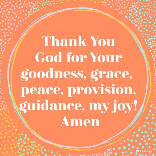 Thank You God for Your goodness, grace, peace, provision, guidance, my joy! Amen