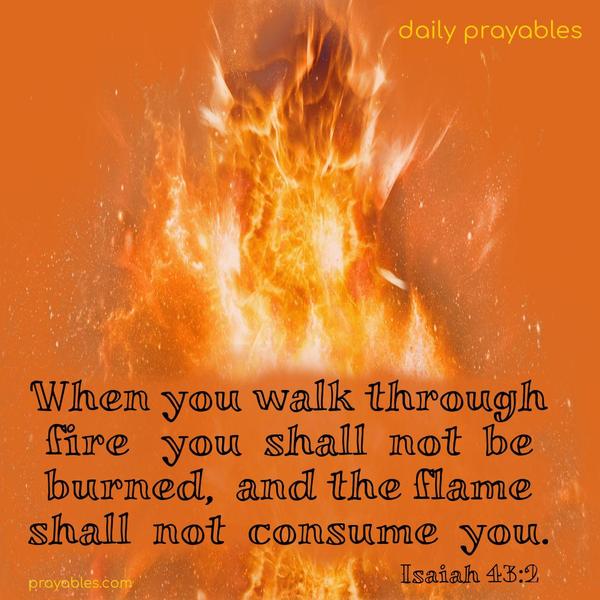 You shall not be burned when you walk through the fire, and the flame shall not consume you. Isaiah 43:2