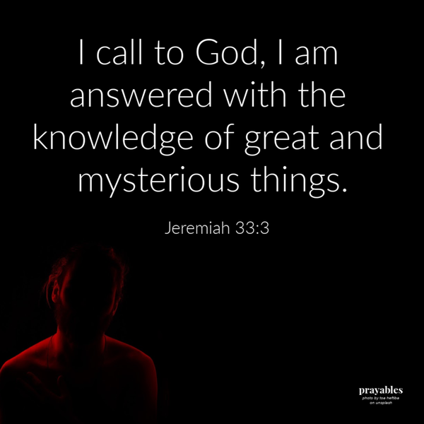 Jeremiah 33:3  I call to God and I am answered with the knowledge of great and mysterious things.