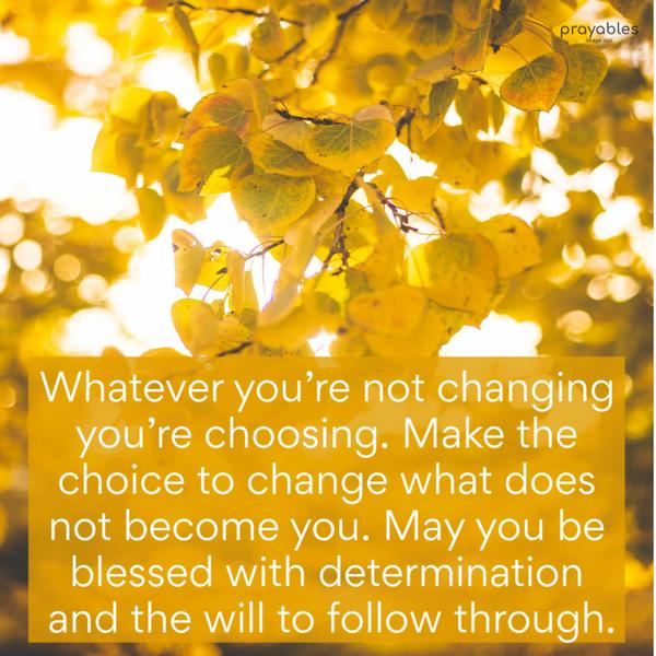 Whatever you’re not changing you’re choosing. Make the choice to change what does not become you. May you be blessed with determination and the will to
follow through.