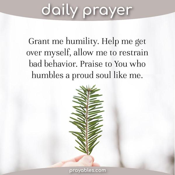 Grant me humility. Help me get over myself, allow me to restrain bad behavior. Praise to You who humbles a proud soul like me.