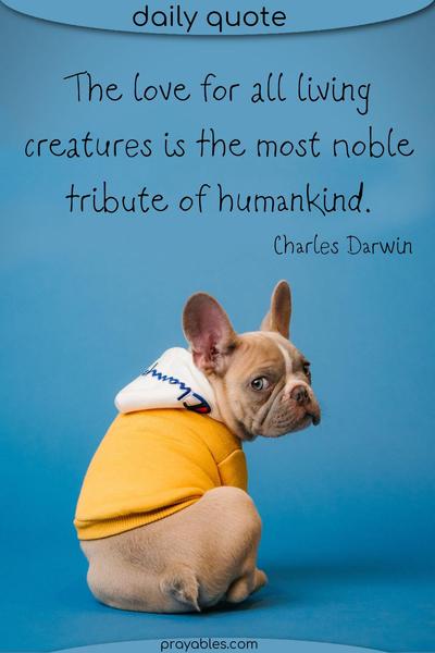 The love for all living creatures is the most noble attribute of humankind. Charles Darwin
