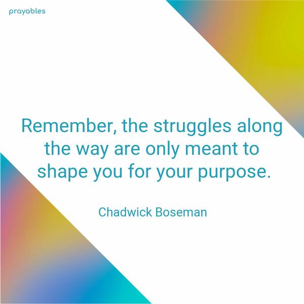 Remember, the struggles along the way are only meant to shape you for your purpose. Chadwick Boseman