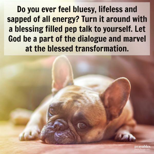 Do you ever feel bluesy, lifeless and sapped of all energy? Turn it around with a blessing filled pep talk to yourself. Let God be a part of the dialogue and marvel at the
blessed transformation.