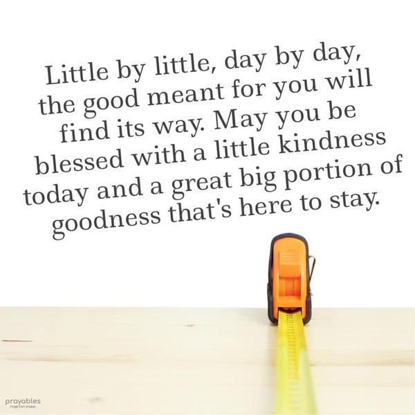 Little by little, day by day, the good meant for you will find its way. May you be blessed with a little kindness today and a great big portion of goodness that’s here to stay.