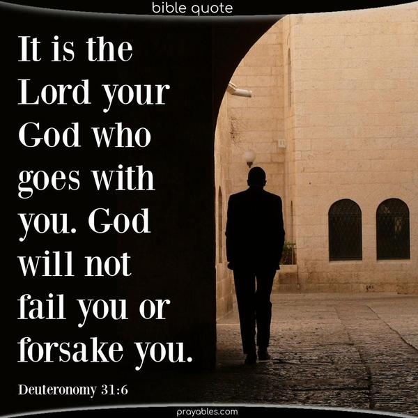 Deuteronomy 31:6 It is the Lord your God who goes with you; God will not fail you or forsake you.