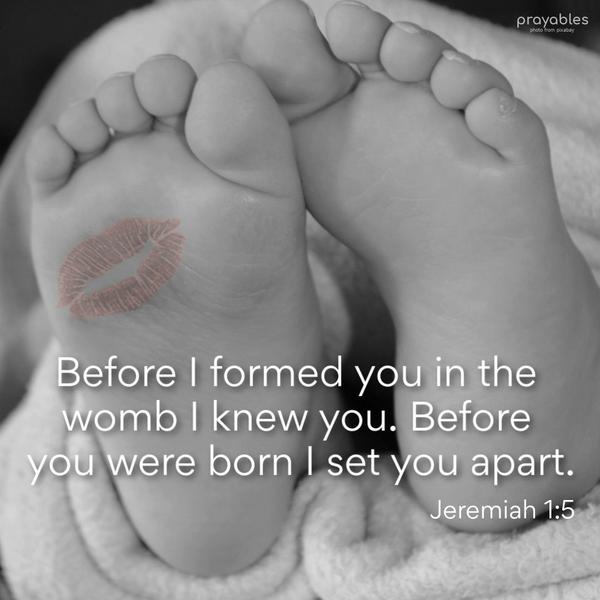 Jeremiah 1:5 Before I formed you in the womb, I knew you. Before you were born I set you apart.