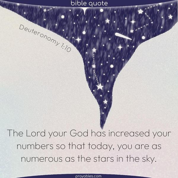 Deuteronomy 1:10 The Lord your God has increased your numbers so that today, you are as numerous as the stars in the sky.