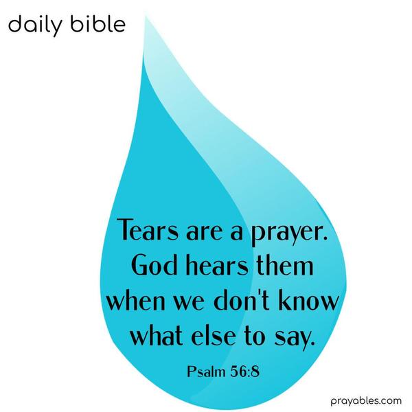 Psalm 56:8 Tears are a prayer. God hears them when we don’t know what else to say.