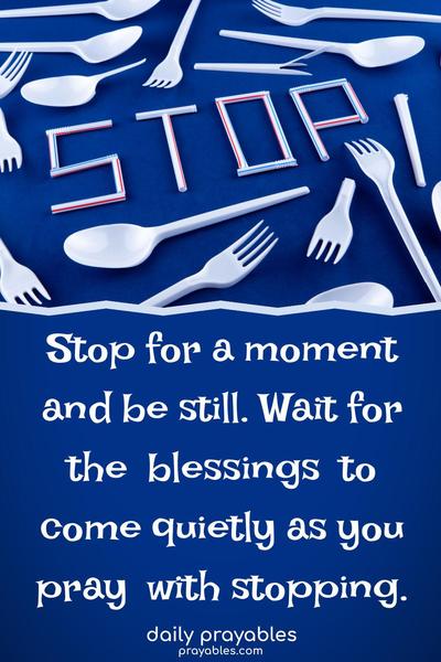 Stop for a moment and be still. Wait for the blessings to come quietly as you pray with stopping.