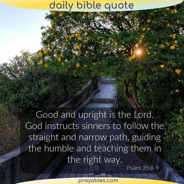 Psalm 25:8-9 Good and upright is the Lord. God instructs sinners to follow the straight and narrow path, guiding the humble and teaching them in the right way.
