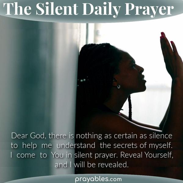 Dear God, there is nothing as certain as silence to help me understand the secrets of myself. I come to You in silent prayer. Reveal Yourself, and I will be revealed. 