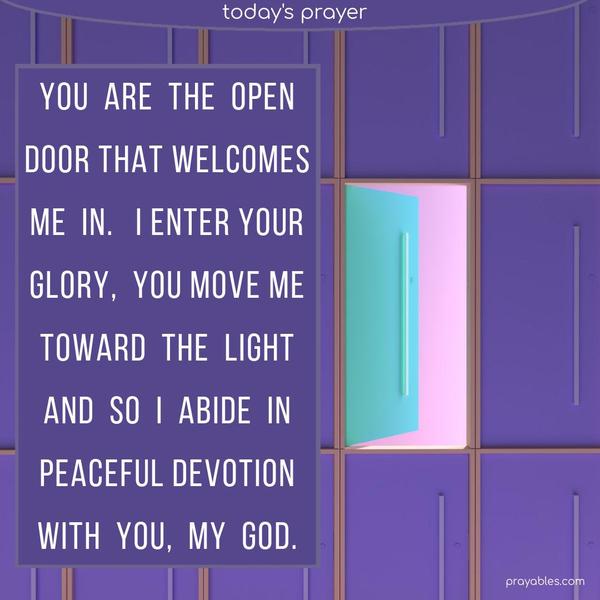 You are the open door that welcomes me in. I enter Your glory, You move me toward the light, and so I abide in peaceful devotion with You, my God.