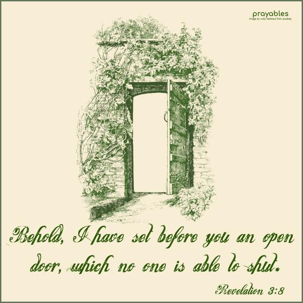 Revelation 3:8 Behold, I have set before you an open door, which no one is able to shut.