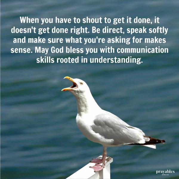 When you have to shout to get it done, it doesn’t get done right. Be direct, speak softly and make sure what you’re asking for makes sense. May God bless you with
communication skills rooted in understanding.