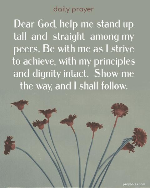 Dear God, help me stand up tall and straight among my peers. Be with me as I strive to achieve, with my principles and dignity intact. Show me the way, and I shall follow.