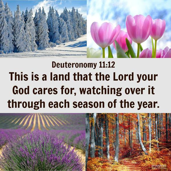 Deuteronomy 11:12 This is a land that the Lord your God cares for, watching over it through each season of the year.