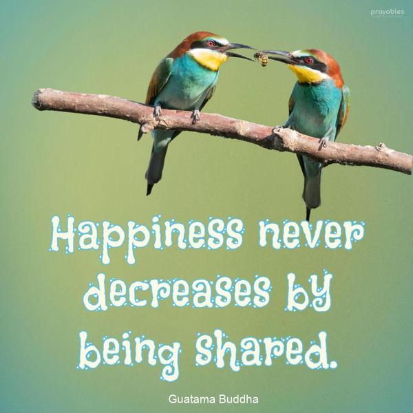 Happiness never decreases by being shared. Guatama Buddha