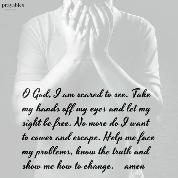 O God, I am scared to see. Take my hands off my eyes and let my sight be free. No more do I want to cower and escape. Help me face my problems, know the truth and show me how to change. amen