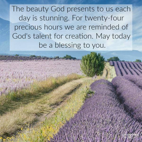 The beauty God presents to us each day is stunning. For twenty-four precious hours we are reminded of God's talent for creation. May today be a blessing to
you.