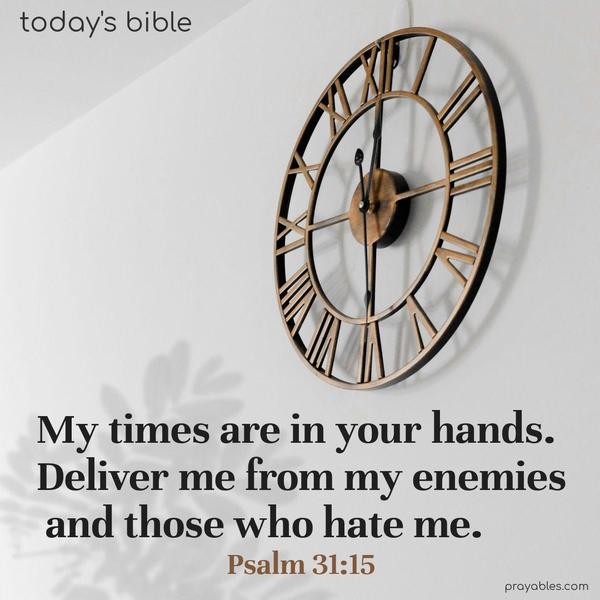 My times are in your hands. Deliver me from my enemies and those who hate me. Psalm 31:15