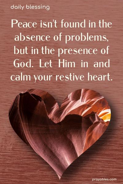 Peace isn't found in the absence of problems, but in the presence of God. Let Him in and calm your restive heart.