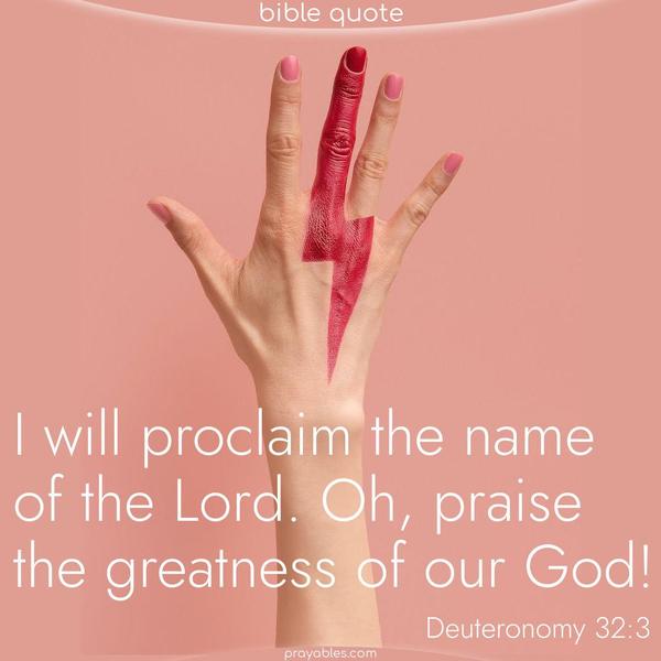 Deuteronomy 32:3 I will proclaim the name of the Lord. Oh, praise the greatness of our God!