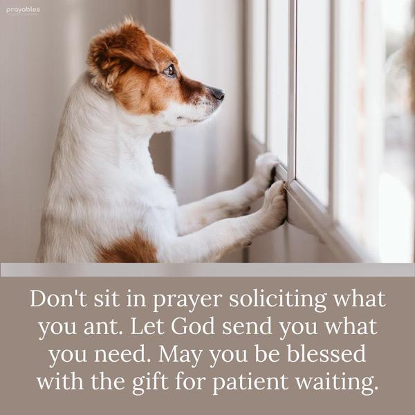 Let God send you what you need, don’t sit in prayer soliciting what you want. May you be blessed with the gift for patient waiting.