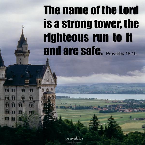 Proverbs 18:10 The name of the Lord is a strong tower, the righteous run to it and are safe. – I will speak the Lord’s name when I am in trouble and rely on Him to protect me.