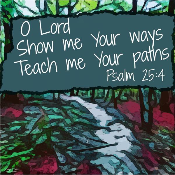 Psalm 25:4 Oh Lord, Show me Your ways, teach me Your paths.