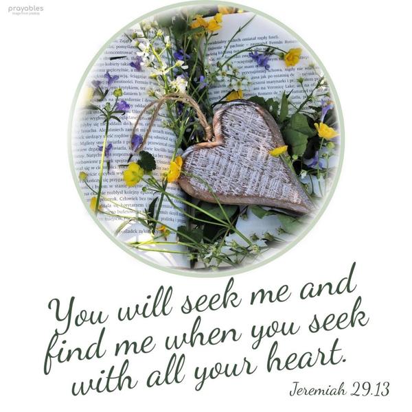 Jeremiah 29:13 You will seek me and find me when you seek with all your heart.