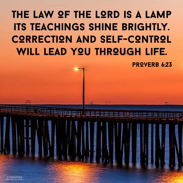 Proverb 6:23 The Law of the Lord is a lamp, and its teachings shine brightly. Correction and self-control will lead you through life.