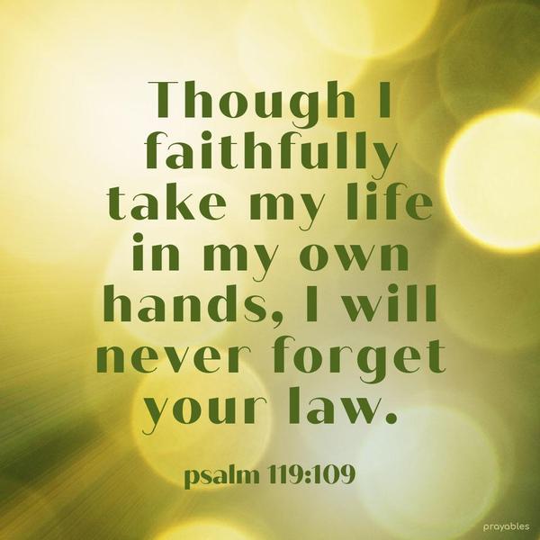 Psalm 119:109 Though I faithfully take my life into my own hands, I will never forget your law.